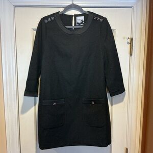 NWOT Edward Achour Black Long Sleeve Dress with Button Accents, Size FR 38 = M